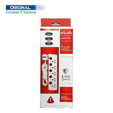 Nano MBS-405 5 Port 3 Pin Power Strip (White)