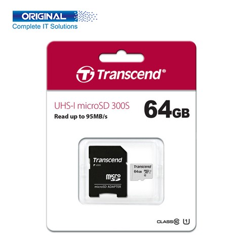 Transcend 300S 64GB Class 10 UHS-I U1 microSD Memory Card (TS64GUSD300S-A)